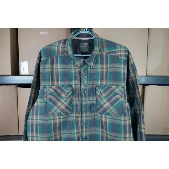 Flannel Shirt 5.11 Tactical Men's Large Green Brown #494 - Picture 3 of 6